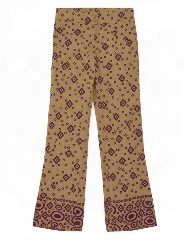 Vintage mujer bengala pantalones casuales IT 42 Medio W28 L29 Beige Geométrico