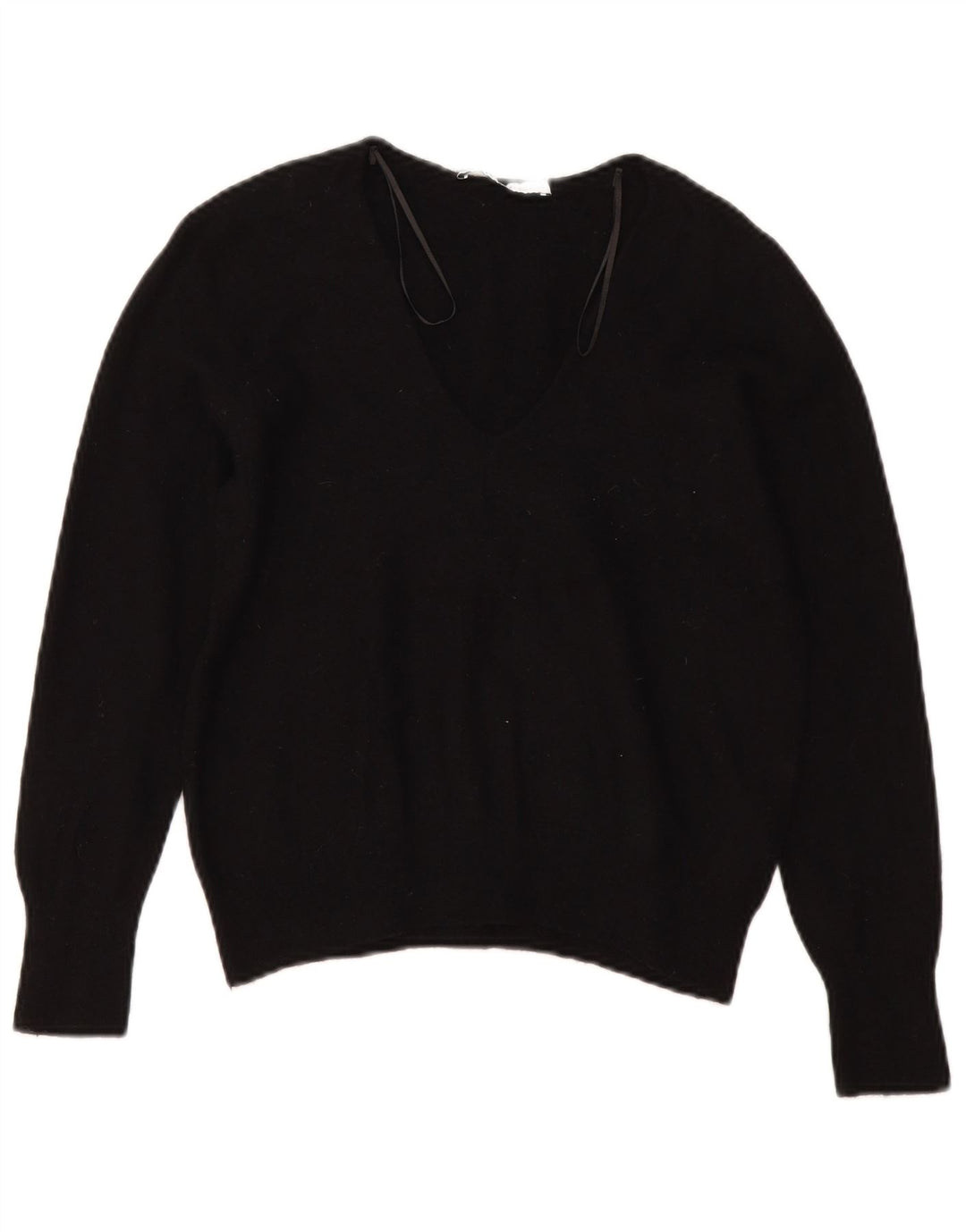 Zara - Jersey con cuello en V para mujer, talla 40, talla pequeña, lana negra