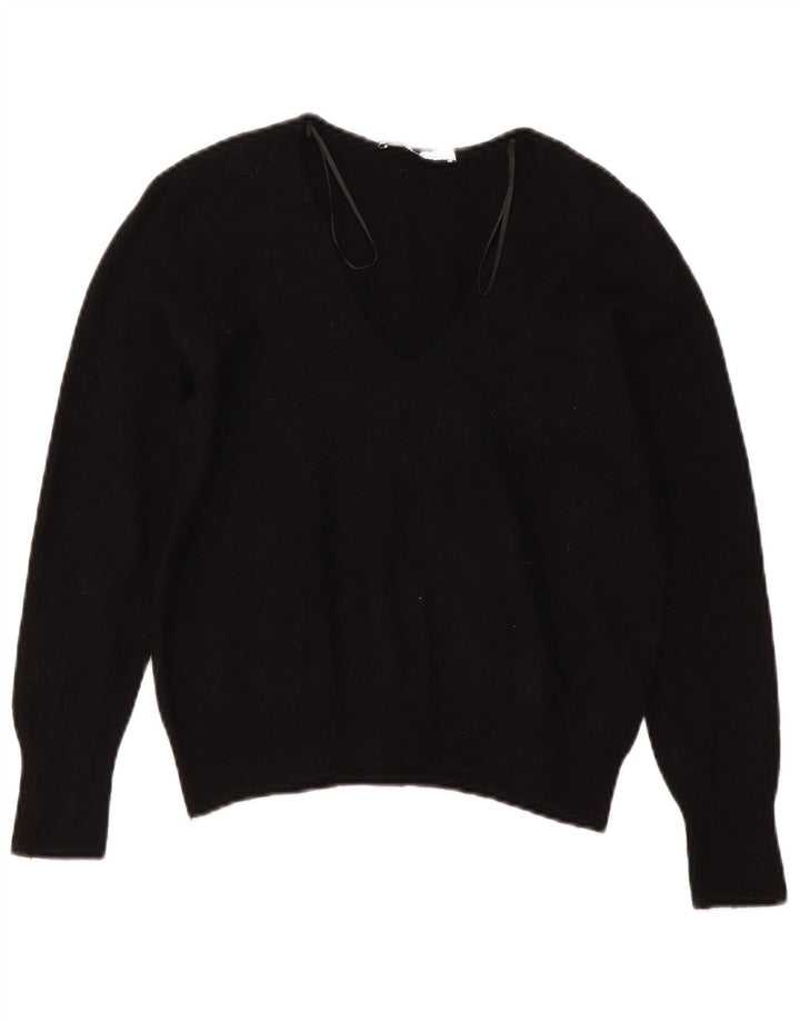 Zara - Jersey con cuello en V para mujer, talla 40, talla pequeña, lana negra
