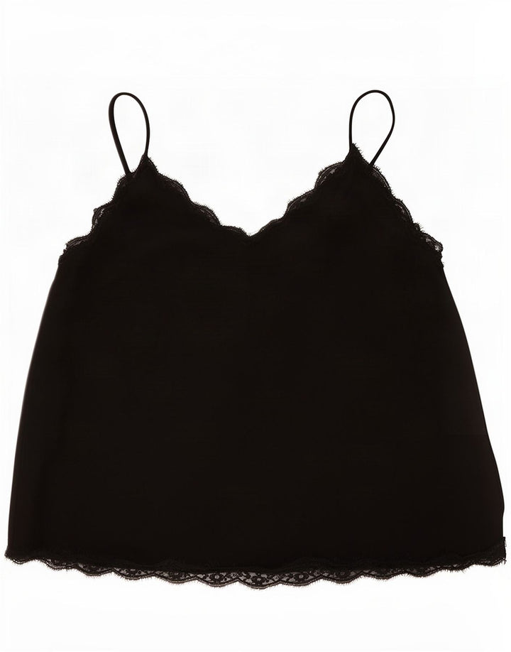 Zara Mujer Crop Cami Top UK 46 Grande Poliéster Negro