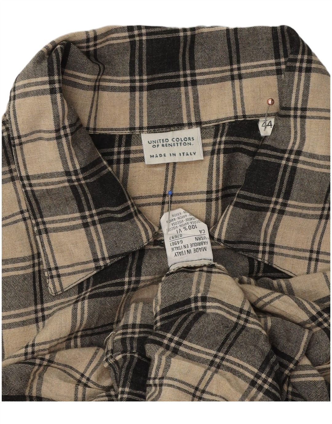 Camisa Benetton Mujer IT 44 Viscosa A Cuadros Beige Medio