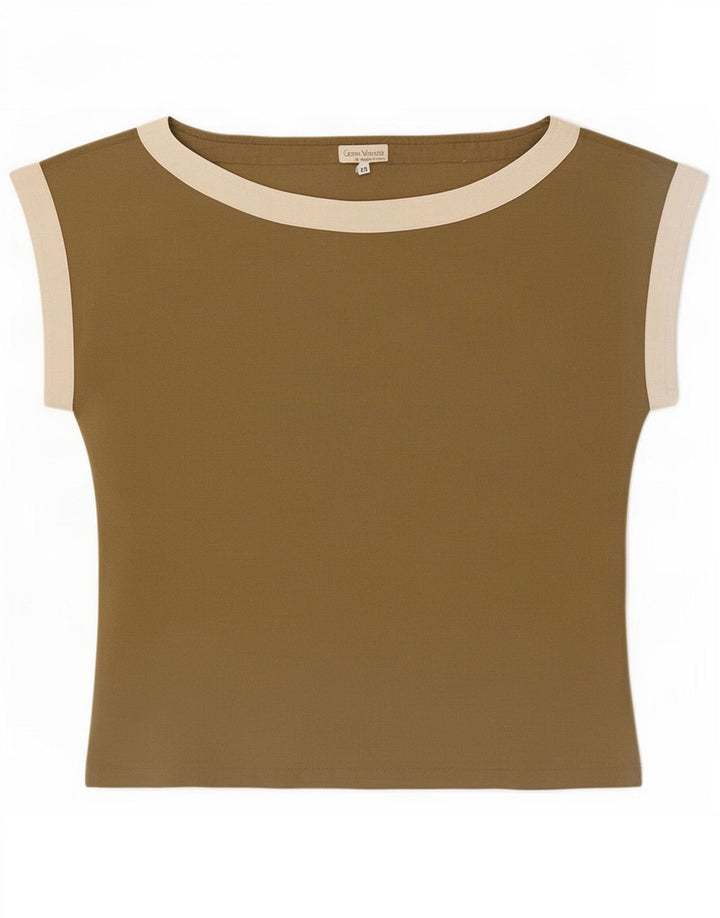 Gianni Versace Mujer Blusa Top IT 44 Algodón color block medio caqui