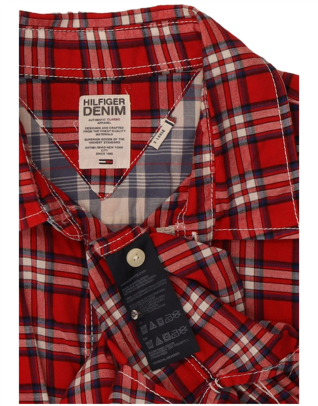 Camisa Tommy Hilfiger Hombre XL Algodón Cuadros Rojos