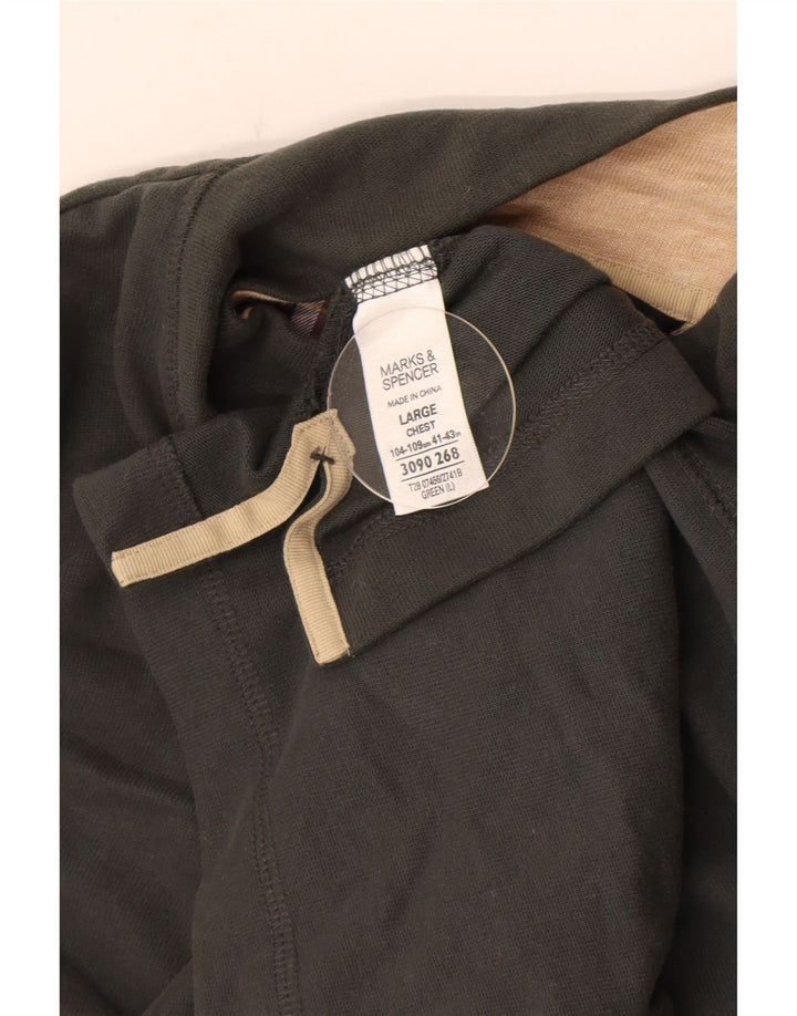 Marks & Spencer Hombre Azul Harbor Zip Neck Top Manga Larga Grande Verde