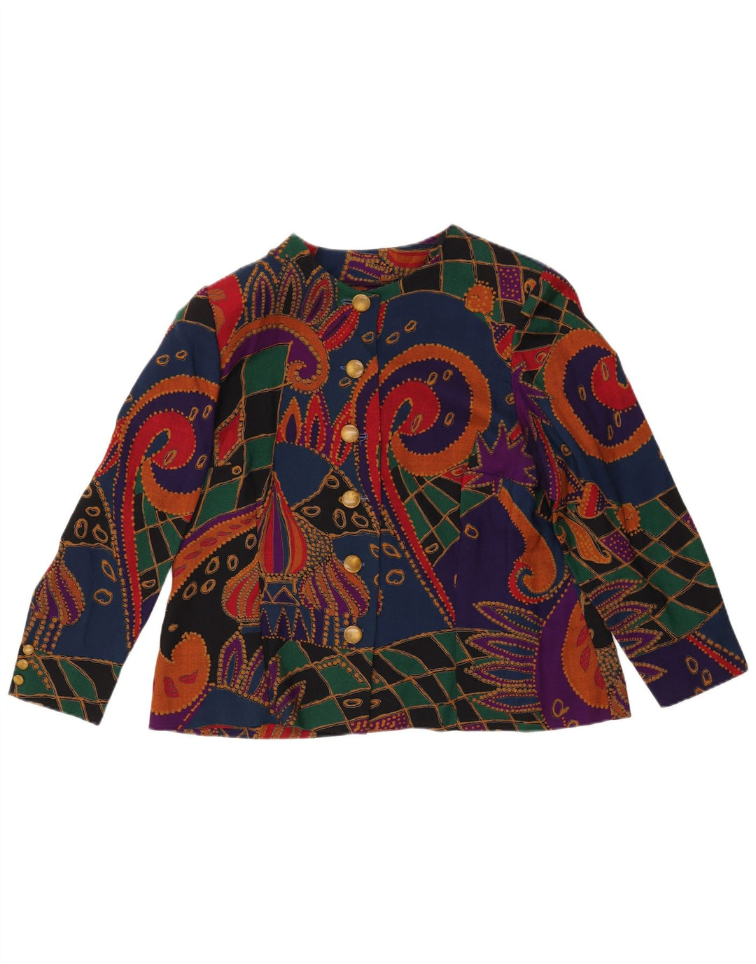 VINTAGE Chaqueta Blazer de 6 botones para mujer Reino Unido 14 Paisley multicolor grande