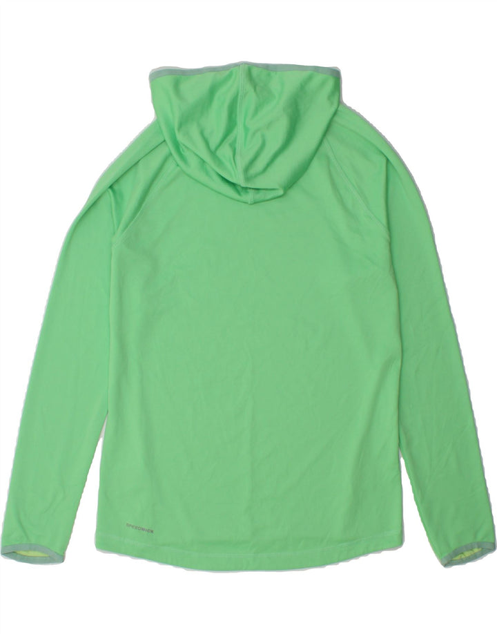 REEBOK Womens Graphic Hoodie Jumper UK 14 Medium Green Polyester Vintage Reebok and Second-Hand Reebok from Messina Hembry 