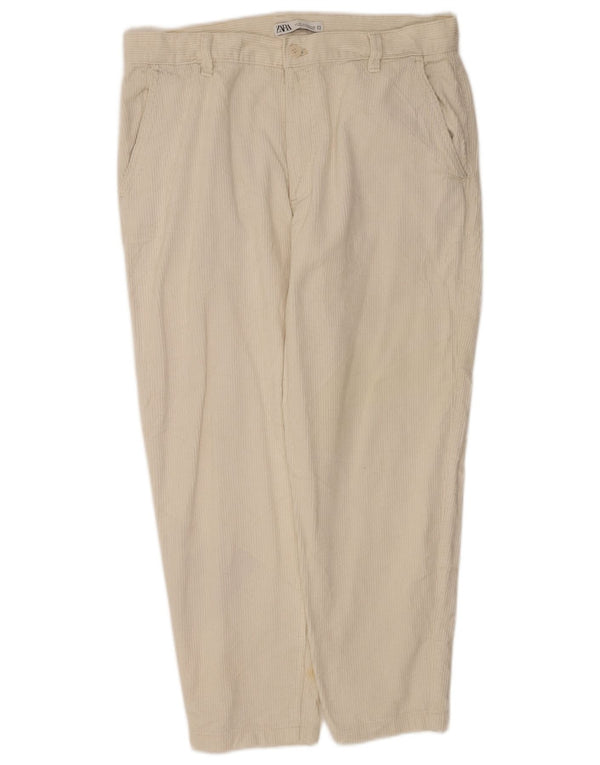 Zara Pantalones de pana cónicos para hombre EU 44 Large W34 L26 Off White Cotton