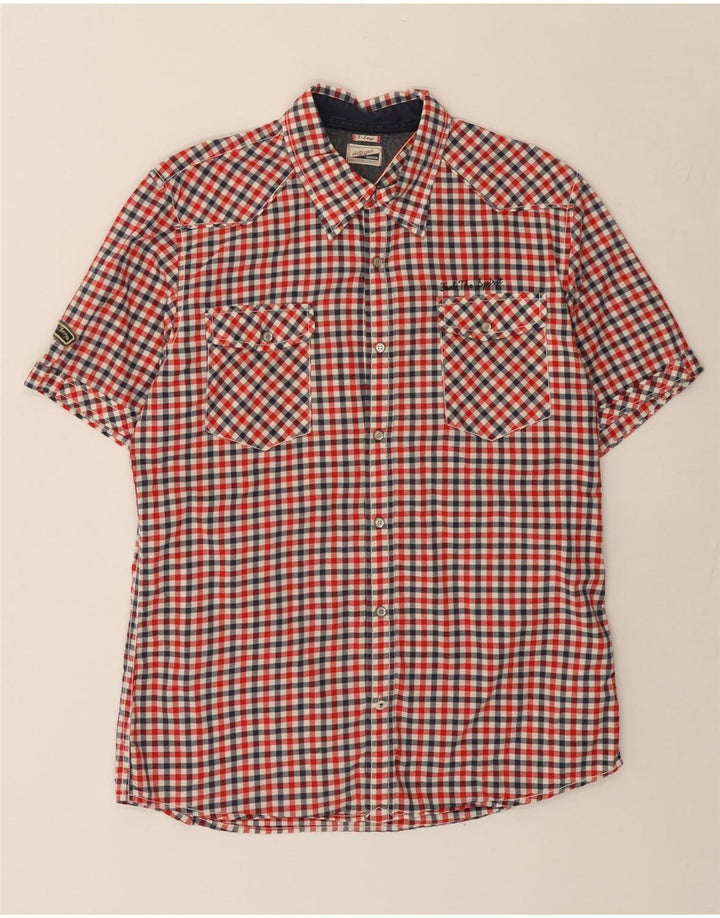 TOMMY HILFIGER Camisa de manga corta Heritage para hombre XL Algodón a cuadros rojos