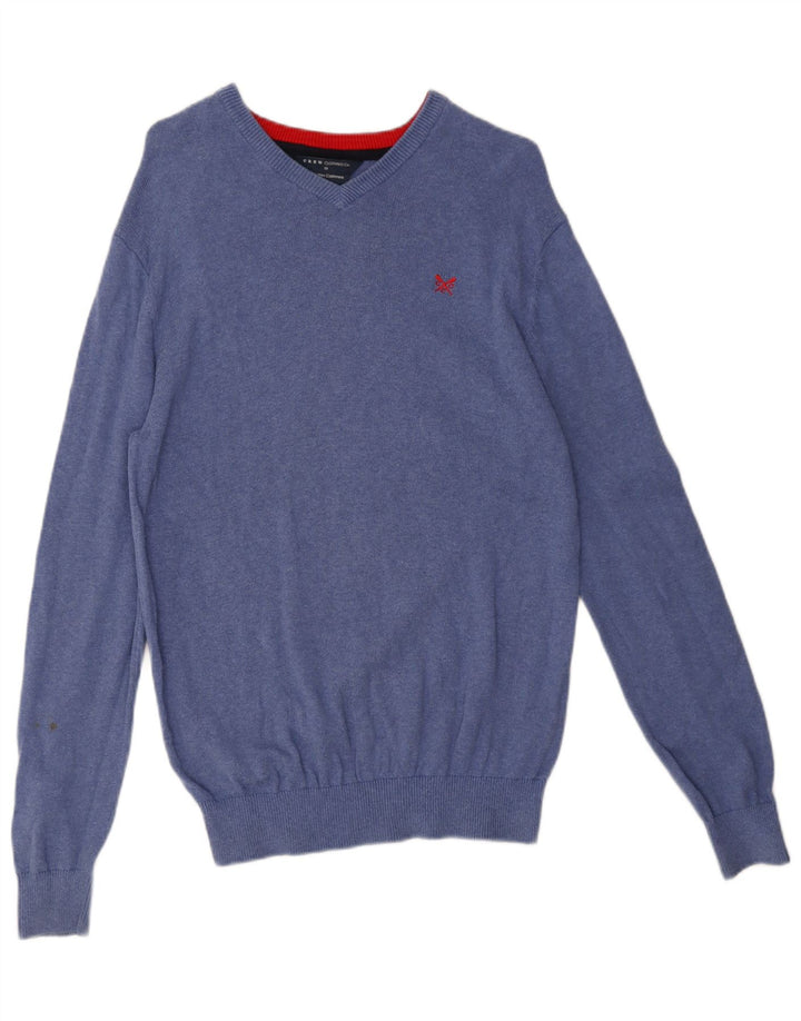 Crew Clothing Jersey con cuello en V para hombre Jersey de algodón azul medio
