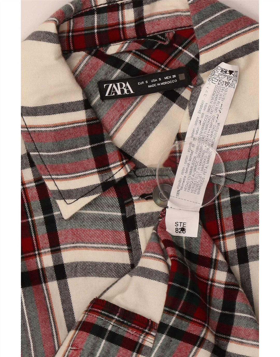 Zara Mujer Chaqueta Utilitaria Extragrande UK 10 Small Multicolor Check