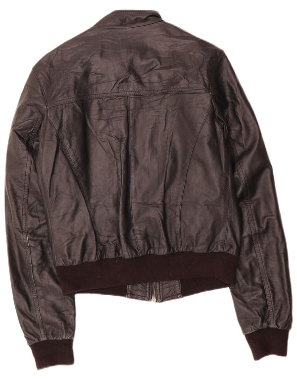 Vintage mujer chaqueta de cuero Reino Unido 12 Medio Negro