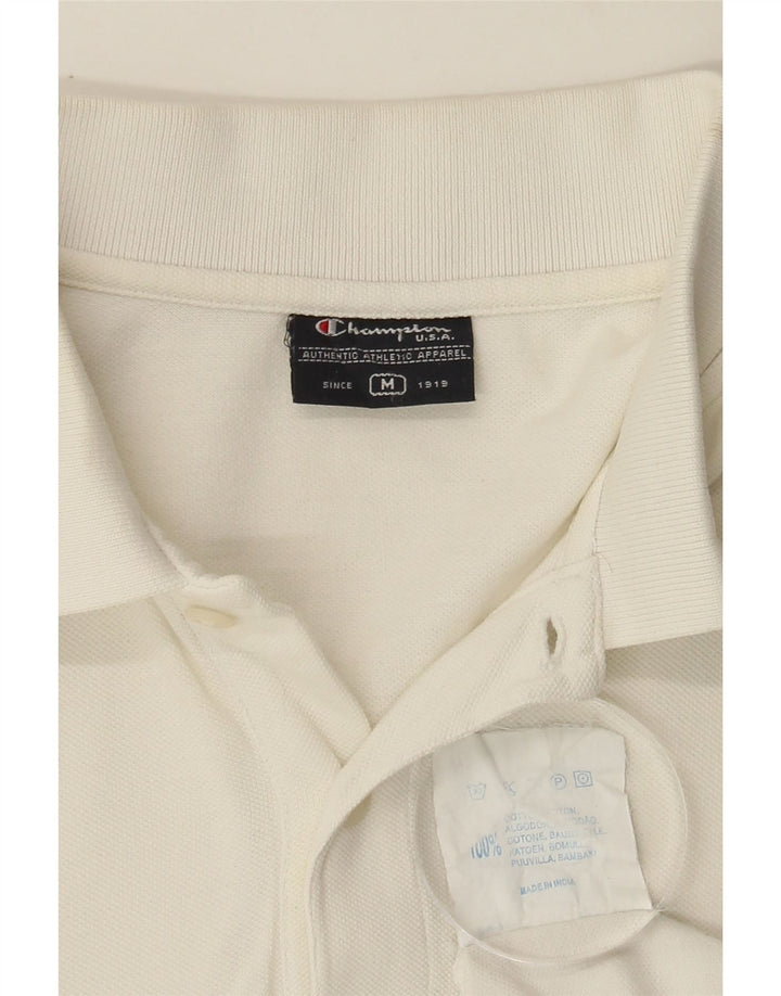 CHAMPION Mens Polo Shirt Medium White Cotton Vintage Champion and Second-Hand Champion from Messina Hembry 