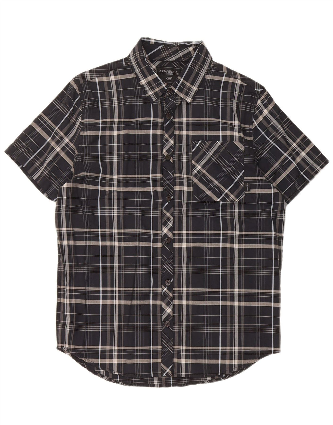 O'Neill Hombre Camisa De Manga Corta De Algodón A Cuadros Negro Mediano