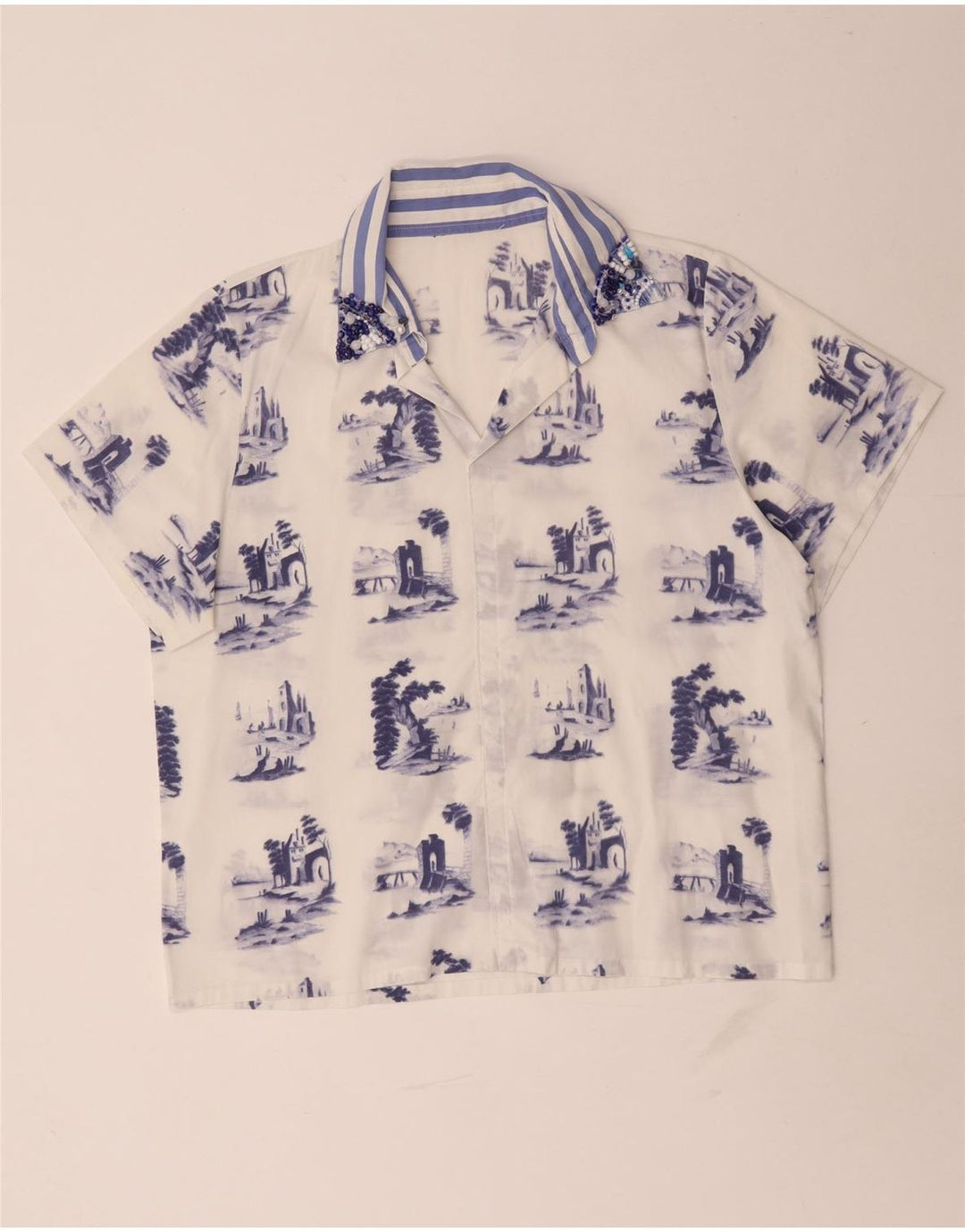 Vintage mujer patrón abstracto blusa Top Reino Unido 16 blanco grande