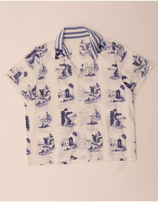 Vintage mujer patrón abstracto blusa Top Reino Unido 16 blanco grande