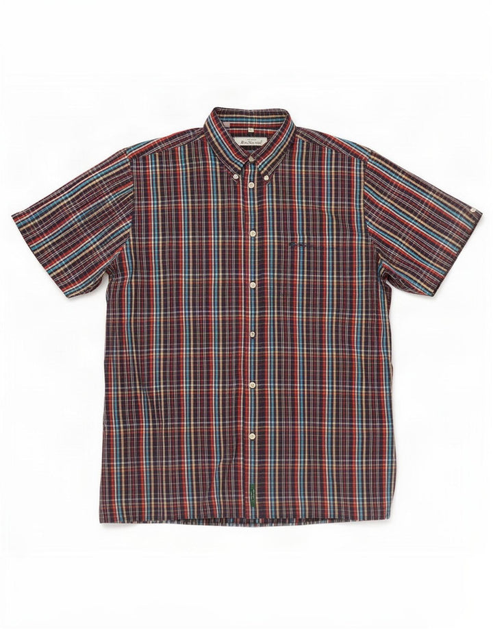 Ben Sherman Camisa de manga corta para hombre XL Algodón a cuadros multicolor