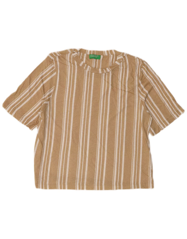 Benetton Camiseta Corta Mujer UK 44 Algodón A Rayas Beige Medio