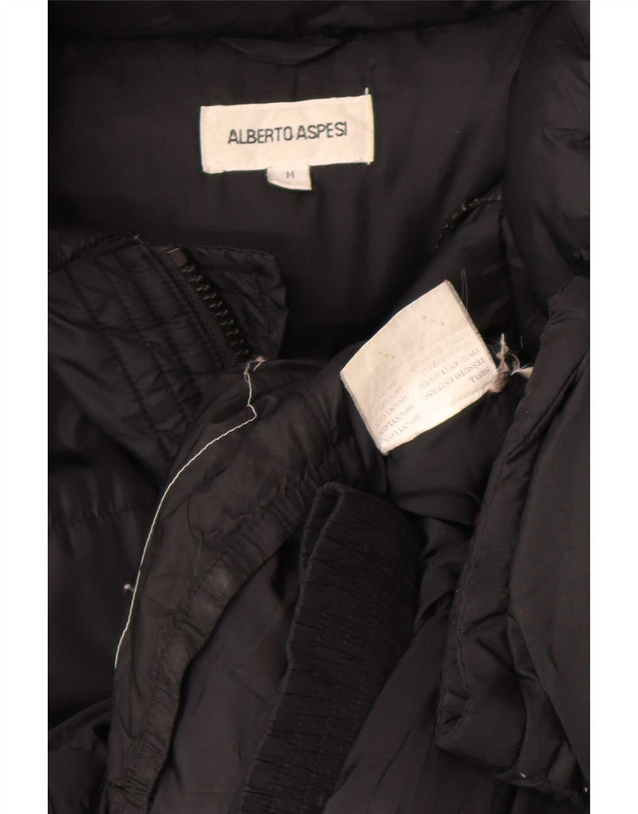 Alberto Aspesi Chaqueta acolchada con capucha para hombre UK 38 Medium Black Nylon