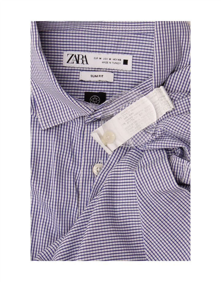 ZARA Hombre Camisa Slim Fit Algodón Cuadros Azul Medio