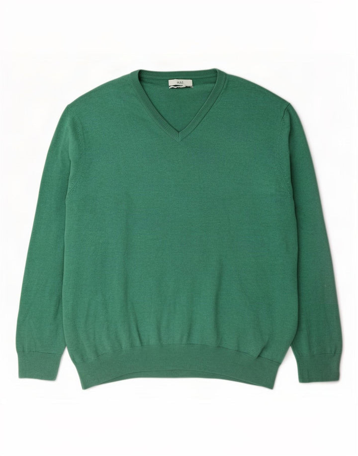 Marks & Spencer - Jersey con cuello en V para hombre, talla 2XL, algodón verde