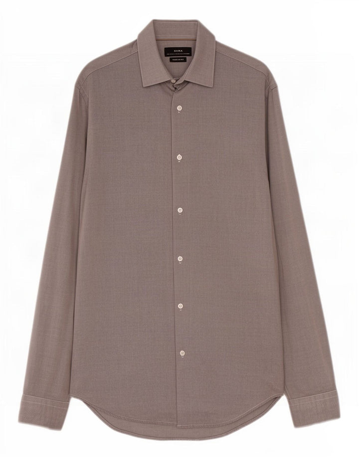 Zara Hombre Camisa Regular Fit Algodón Gris Medio