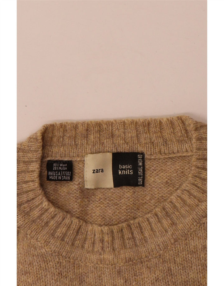 Zara Hombre Jersey De Cuello Redondo Jersey De Lana Moteada Beige Grande