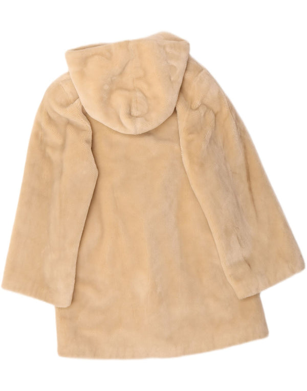 Vintage mujer con capucha piel sintética Duffle abrigo Reino Unido 14 medio blanco apagado