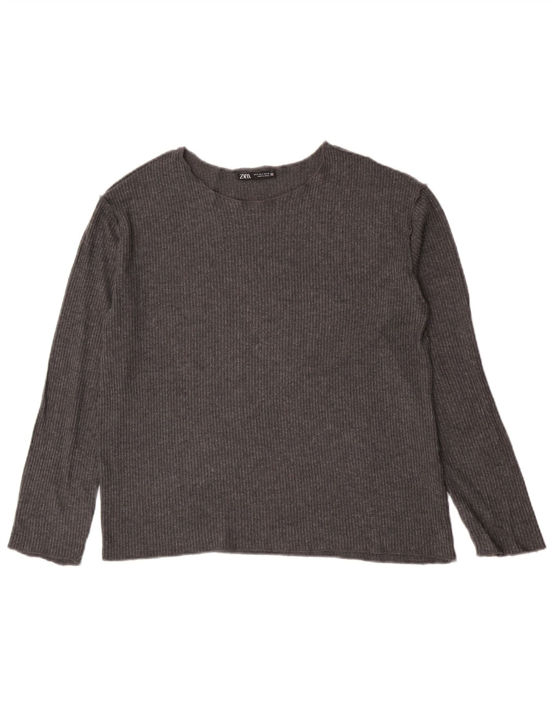 Zara Mujer Top Manga Larga UK 10 Small Gris