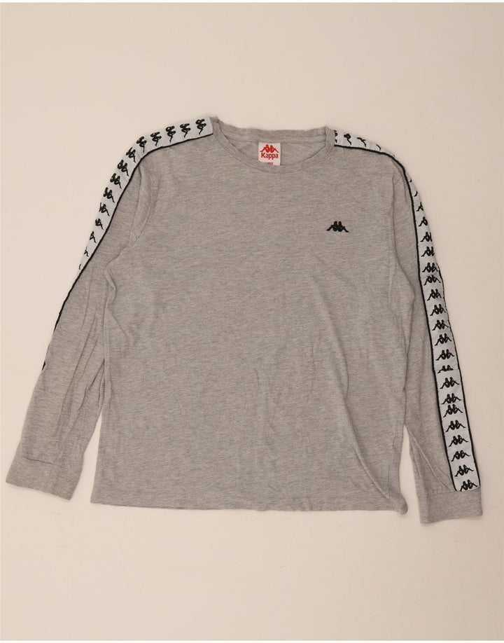 KAPPA Mens Graphic Top Manga Larga Grande Gris Colorblock Algodón