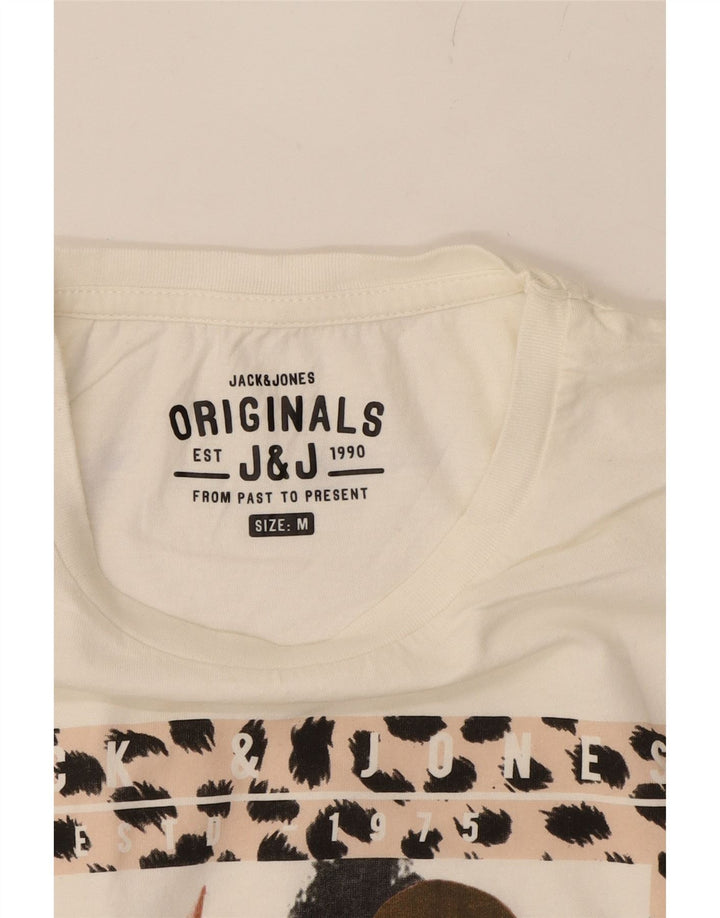 JACK & JONES Mens Graphic T-Shirt Top Medium Off White Cotton Vintage Jack & Jones and Second-Hand Jack & Jones from Messina Hembry 