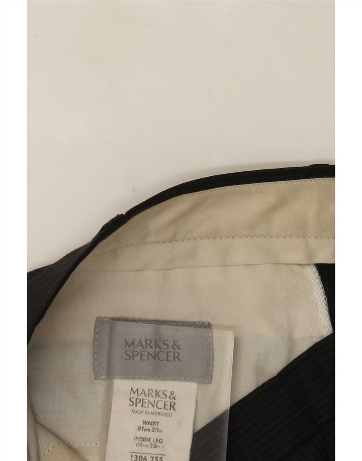Marks & Spencer Pantalón de traje con pinzas para hombre W36 L33 Poliéster a rayas negras