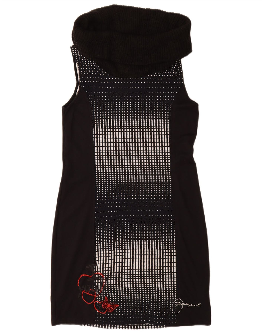 Desigual Vestido tubo con cuello vuelto para mujer UK 40 Viscosa geométrica negra grande