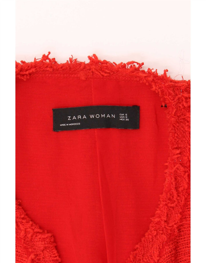 Zara Mujer Chaqueta Americana Abierta UK 10 Small Rojo