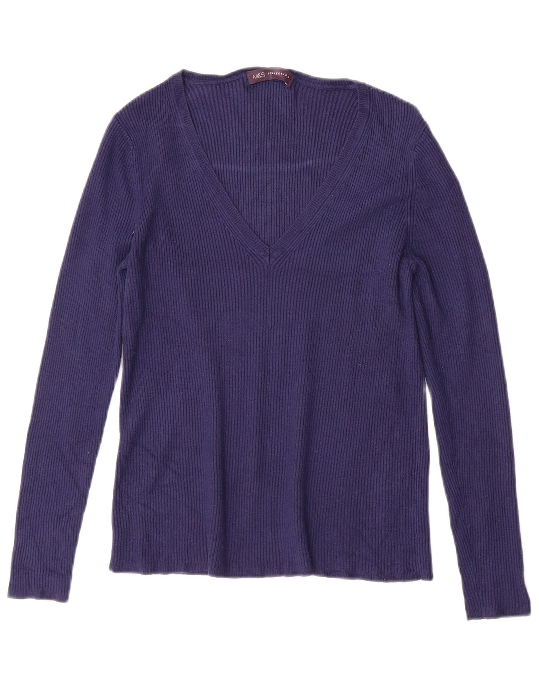 MARKS & SPENCER Suéter con cuello en V para mujer UK 10 Small Azul marino