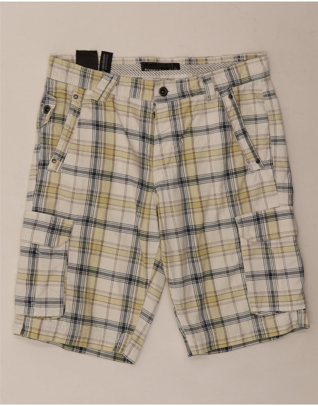 Angelo Litrico Pantalones cortos tipo cargo para hombre IT 50 Large W34 Algodón a cuadros blancos