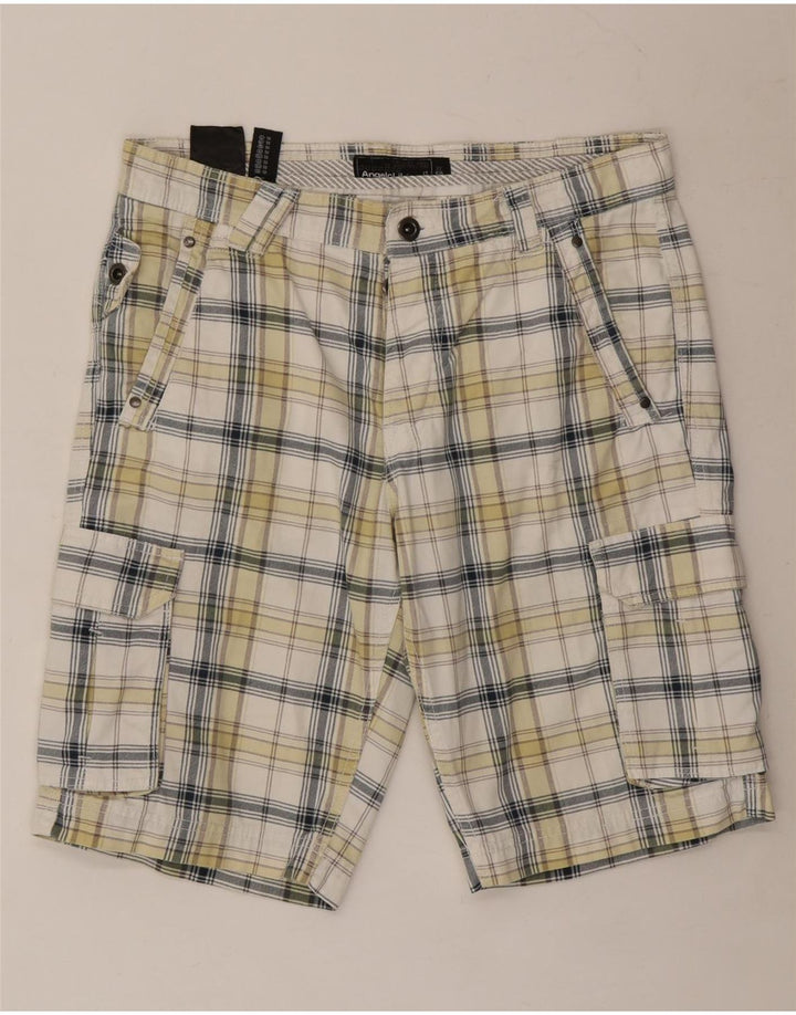 Angelo Litrico Pantalones cortos tipo cargo para hombre IT 50 Large W34 Algodón a cuadros blancos