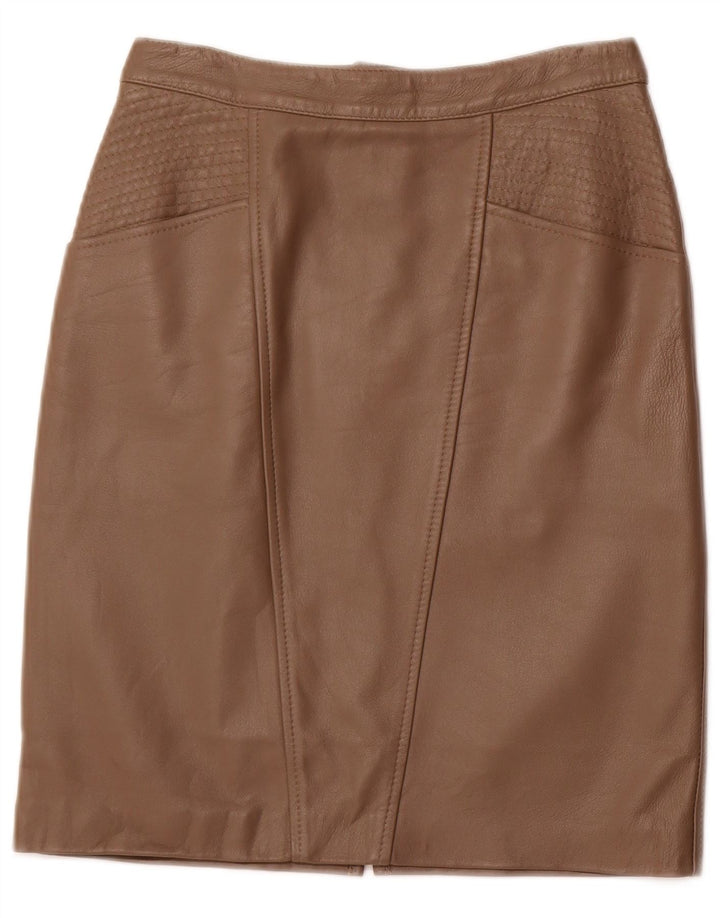 VINTAGE Falda de cuero de cintura alta para mujer IT 42 Medio W26 Cuero marrón