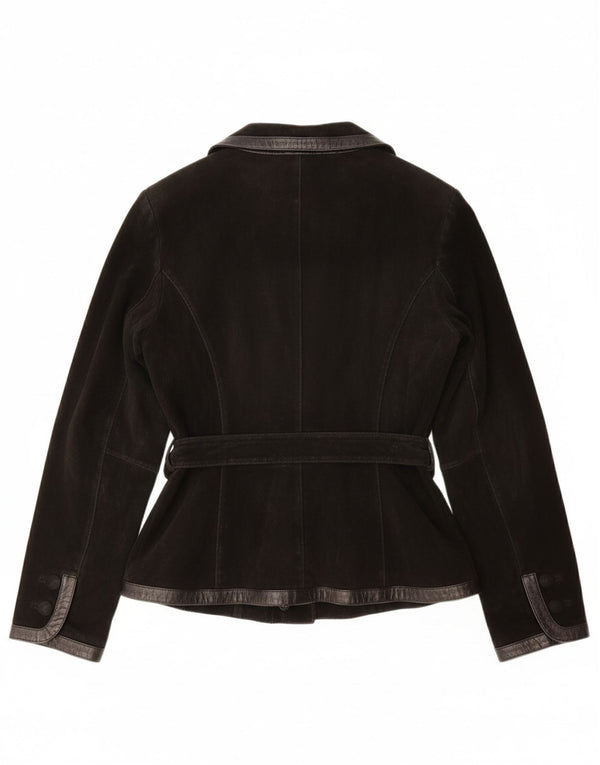 VINTAGE Chaqueta de ante para mujer Reino Unido 12 Cuero negro medio