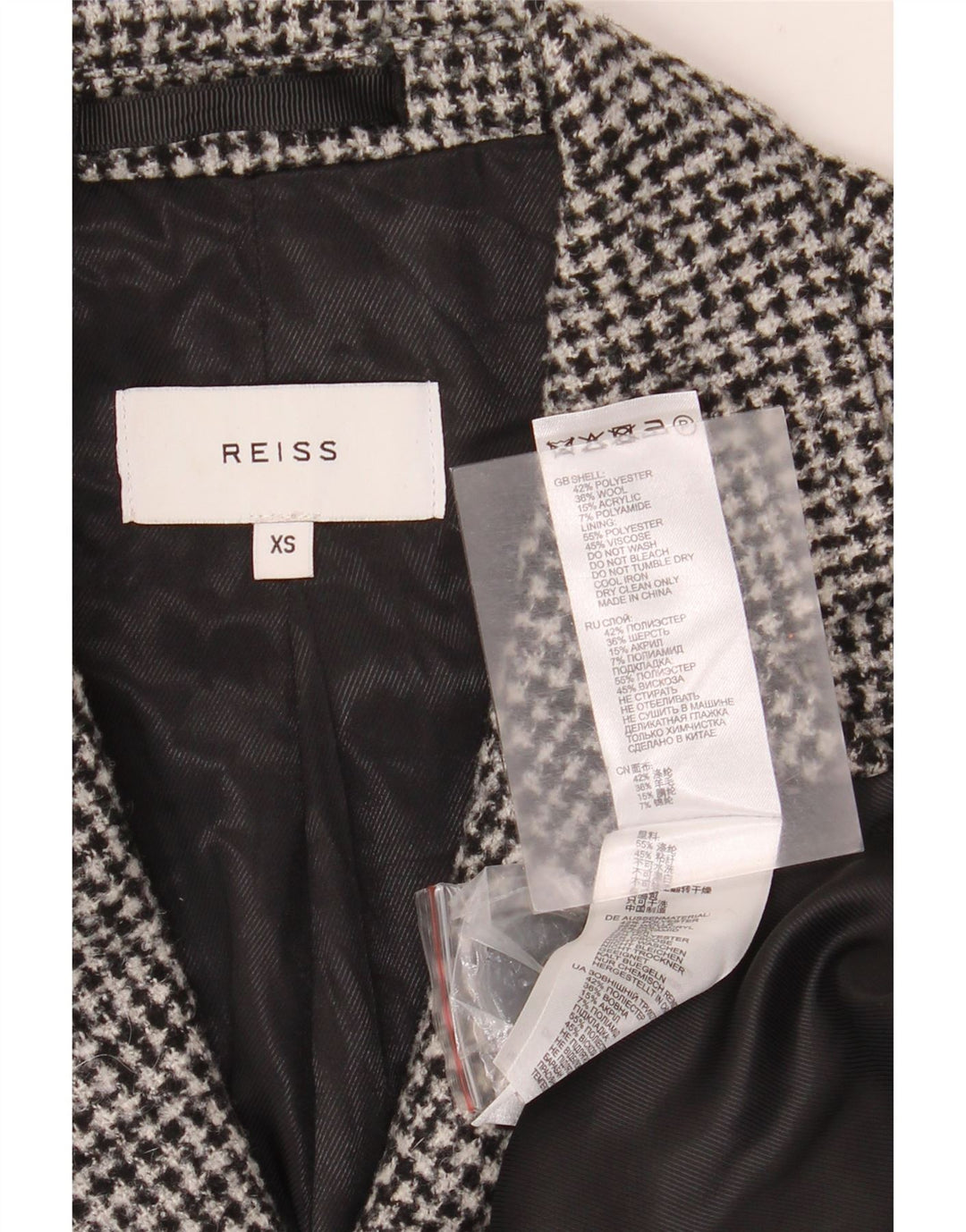 Abrigo Reiss para hombre UK 34 XS Poliéster de pata de gallo gris