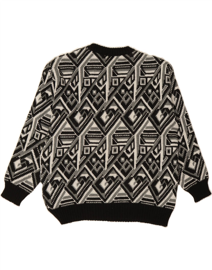 VINTAGE Mens Abstract Pattern Crew Neck Jumper Sweater Medium Black Vintage Vintage and Second-Hand Vintage from Messina Hembry 