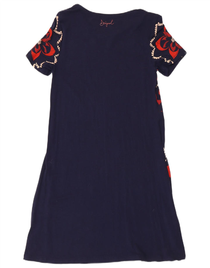 DESIGUAL Vestido acampanado para mujer UK 8 Small Azul marino Floral Viscosa
