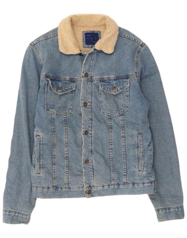 Zara Mens Sherpa Denim Jacket UK 40 Grande Algodón Azul