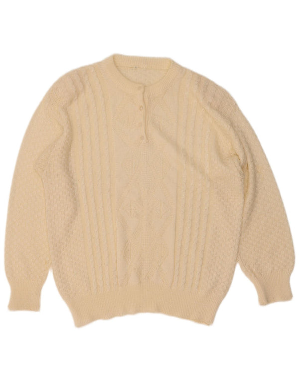 Vintage mujer botón cuello jersey suéter Reino Unido 16 grande blanco apagado