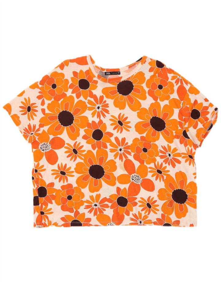 ZARA Camiseta Mujer Top UK 46 Large Naranja Floral