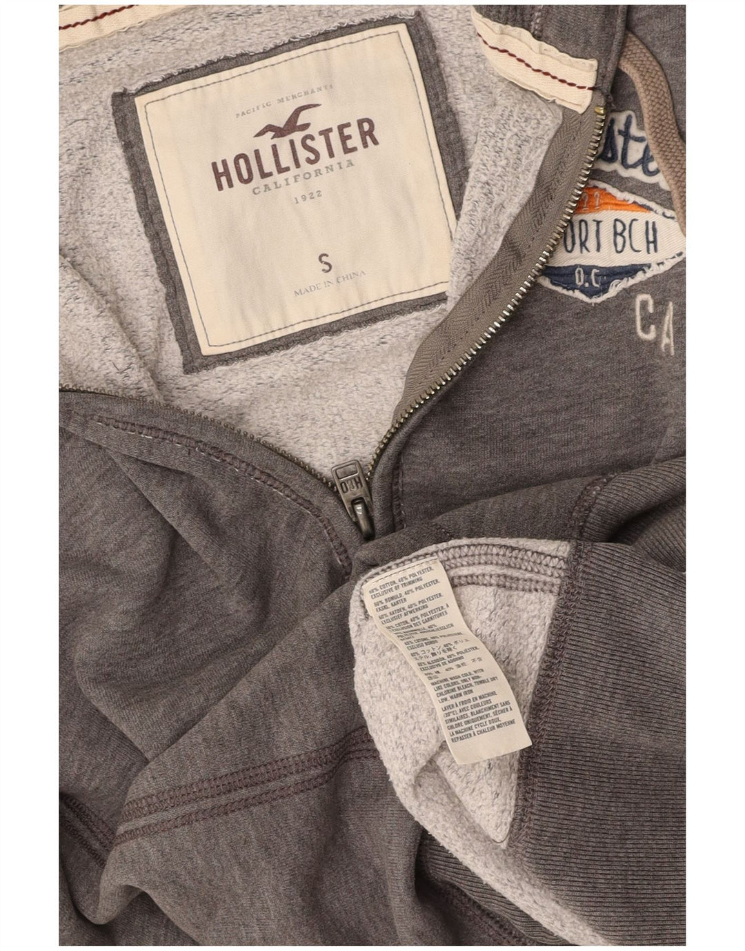HOLLISTER Suéter con capucha y cremallera gráfica para mujer UK 10 Small Grey Cotton