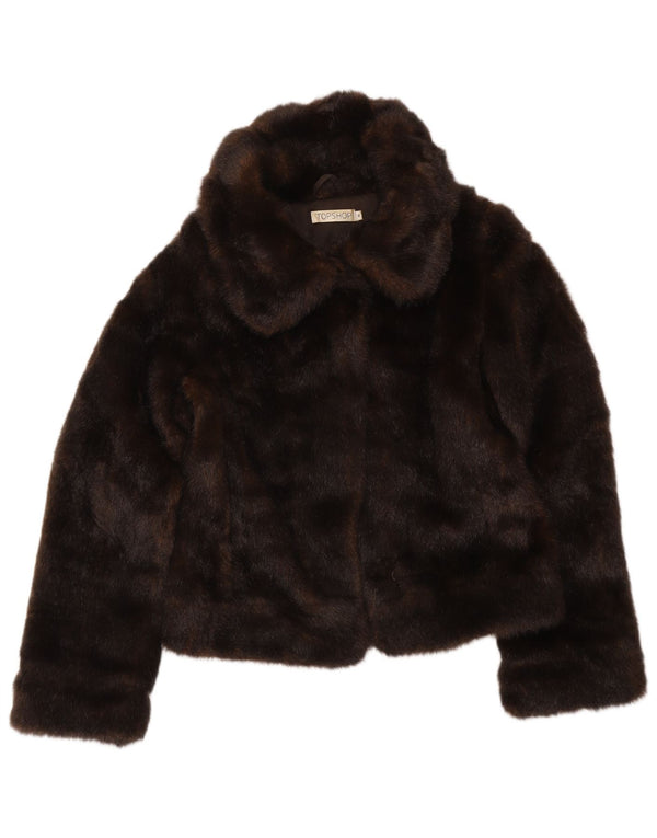 Topshop Chaqueta Bolero de Piel sintética para Mujer UK 8 Small Marrón Acrílico