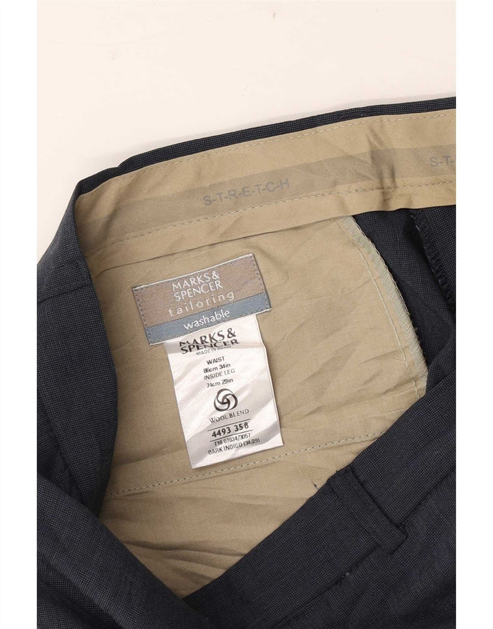Marks & Spencer Pantalón de traje recto para hombre W34 L29 Poliéster azul marino