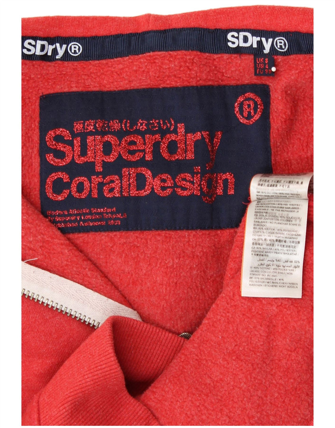 SUPERDRY Suéter con capucha y cremallera gráfica para mujer UK 8 Small Orange Cotton