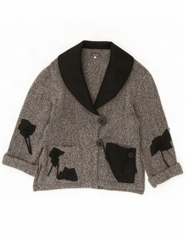 Chaqueta blazer vintage de 2 botones para mujer UK 44 Lana gris medio con bloques de color