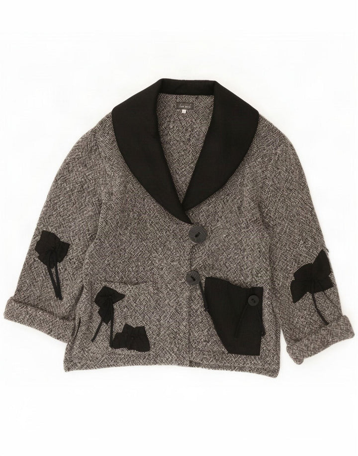 Chaqueta blazer vintage de 2 botones para mujer UK 44 Lana gris medio con bloques de color